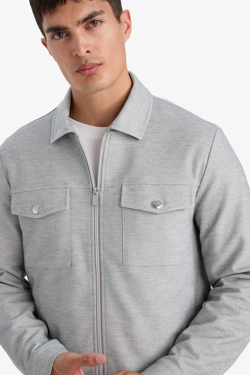 DeFacto Grey Man Slim Fit Zip-Up Lined Jacket Casual - Image 5